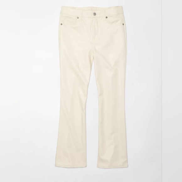 American Eagle High Waist Grey Vegan Leather Bootcut Cropped Pants Size 10R NWT - Picture 1 of 3